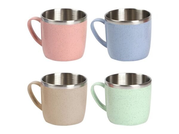 Taza Siumu fabricada en fibra de trigo y plástico con interior de acero inoxidable 200 ml, taza personalizada ecológica para campañas promocionales sustentables.