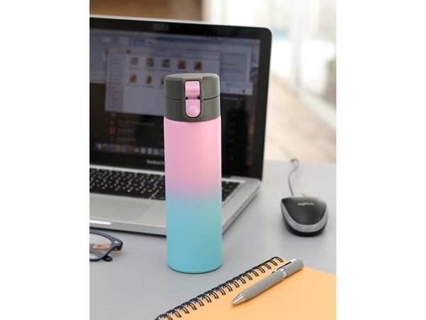 Termo Pagai Publicitario bi-tono de acero inoxidable 500 ml con botón de seguridad, termo personalizado para campañas promocionales de temporada y eventos corporativos.