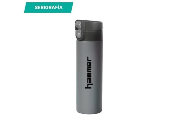 Termo Pagai Publicitario bi-tono de acero inoxidable 500 ml con botón de seguridad, termo personalizado para campañas promocionales de temporada y eventos corporativos.
