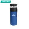 Termo Gallico de acero inoxidable 500 ml con taza de vidrio y colador de infusiones, termo personalizado para onboarding corporativo con correa de transporte.