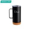 Taza Montallegro térmica de acero inoxidable 470ml con base de corcho natural, cilindro corporativo personalizado con tapa deslizable para clientes y proveedores.