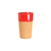 Vaso Promocional Tofanello de cerámica de 400 ml con base de corcho natural y tapa abre fácil en color rojo.