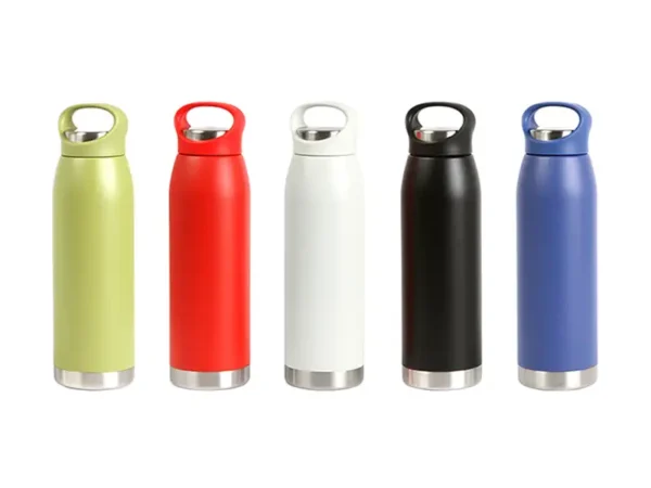 Termo Nasau de acero inoxidable de 680 ml con asa en la tapa y detalle plateado en la base.