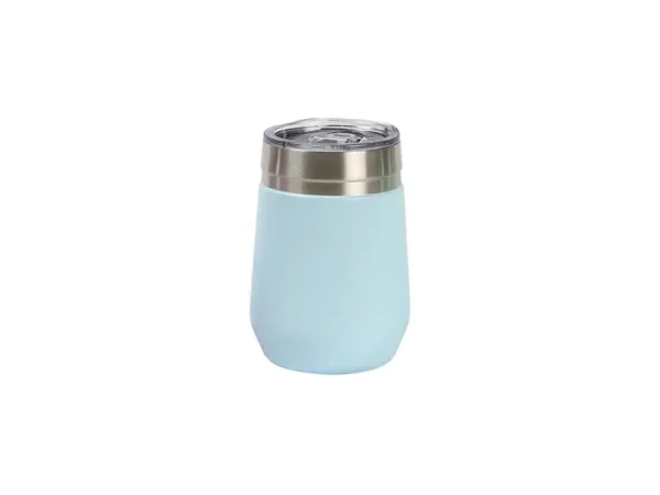 Vaso Frascati de acero inoxidable doble pared 350 ml con tapa transparente y broche. Azul claro