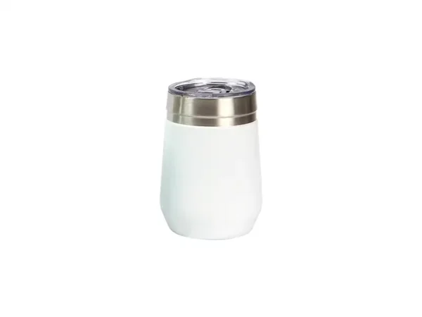 Vaso Frascati de acero inoxidable doble pared 350 ml con tapa transparente y broche. Blanco