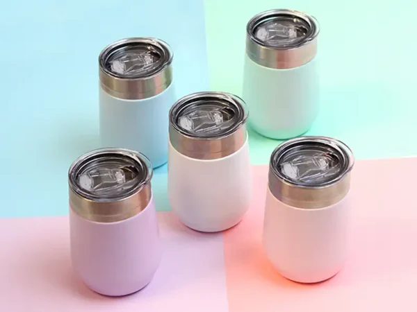 Vaso Frascati de acero inoxidable doble pared 350 ml con tapa transparente y broche. Colores