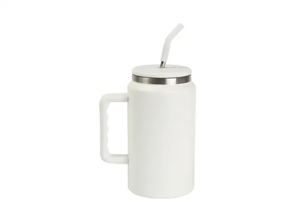 Termo Mirteto De Acero Inoxidable de 1500 ml con agarradera ergonómica y popote de acero, color blanco