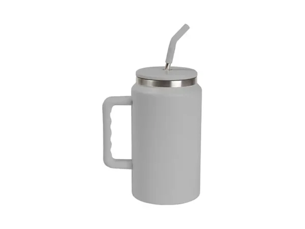 Termo Mirteto De Acero Inoxidable de 1500 ml con agarradera ergonómica y popote de acero, color gris
