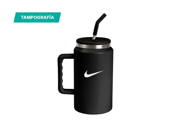 Termo Mirteto De Acero Inoxidable de 1500 ml con agarradera ergonómica y popote de acero, muestra de impresión