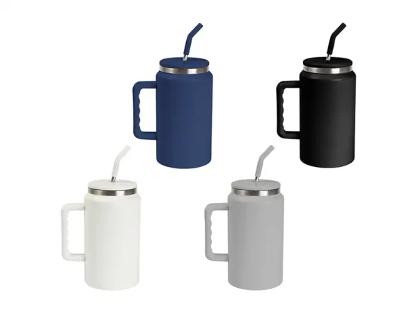 Termo Mirteto De Acero Inoxidable de 1500 ml con agarradera ergonómica y popote de acero, colores disponibles