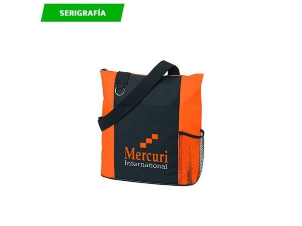 Bolsa Shopper Publicitaria de poliéster 600 con cierre y bolsa lateral de red para eventos