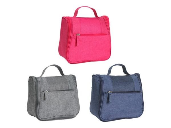 Bolsa Strano multiusos de poliéster con gancho metálico y compartimentos de malla, organizador de viaje personalizado para kits corporativos y ejecutivos.