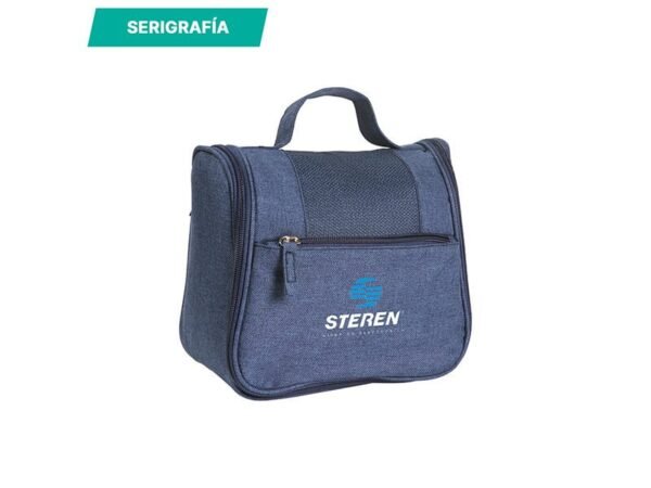 Bolsa Strano multiusos de poliéster con gancho metálico y compartimentos de malla, organizador de viaje personalizado para kits corporativos y ejecutivos.