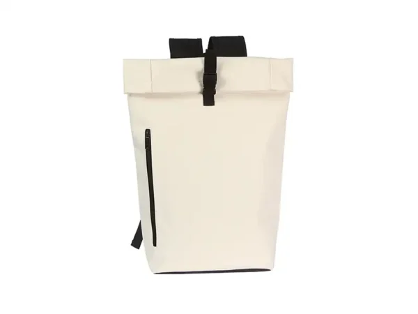 Mochila Ehrwald de curpiel con bolsillo frontal con cierre, panel acolchonado y cintas ajustables, en color beige