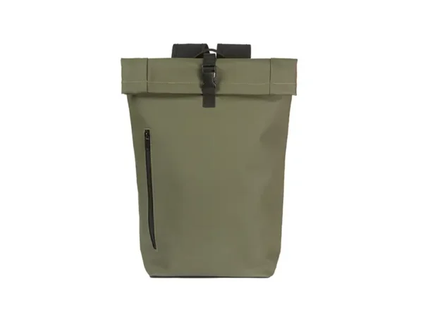 Mochila Ehrwald de curpiel con bolsillo frontal con cierre, panel acolchonado y cintas ajustables, en color verde militar