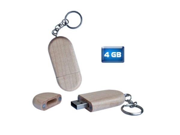 Usb Llavero De Madera-2 ovalada con tapa de imán y aro metálico, disponible en capacidades de 4GB a 64GB para eventos corporativos.