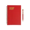 Agenda Diaria Bernetti 2027 con espiral dorada, cubierta curpiel, bolígrafo y caja de cartón individual