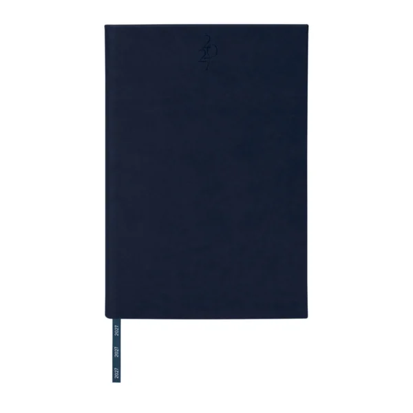 Agenda Diaria Clásica 2027 en curpiel con cubierta lisa y caja individual, formato 14 x 21 cm para empresas