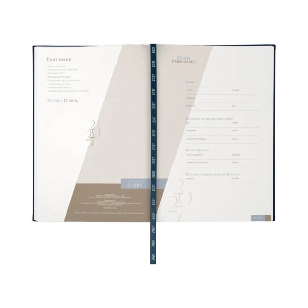 Agenda Diaria Clásica 2027 en curpiel con cubierta lisa y caja individual, formato 14 x 21 cm para empresas