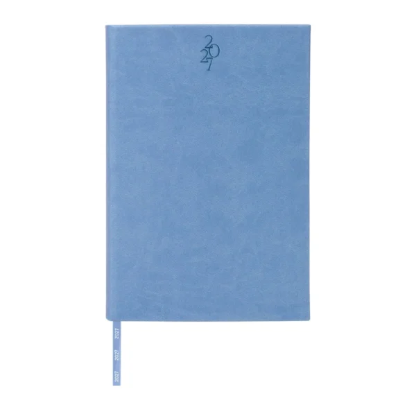 Agenda Diaria Clásica 2027 en curpiel con cubierta lisa y caja individual, formato 14 x 21 cm para empresas