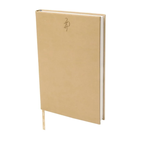 Agenda Diaria Clásica 2027 en curpiel con cubierta lisa y caja individual, formato 14 x 21 cm para empresas