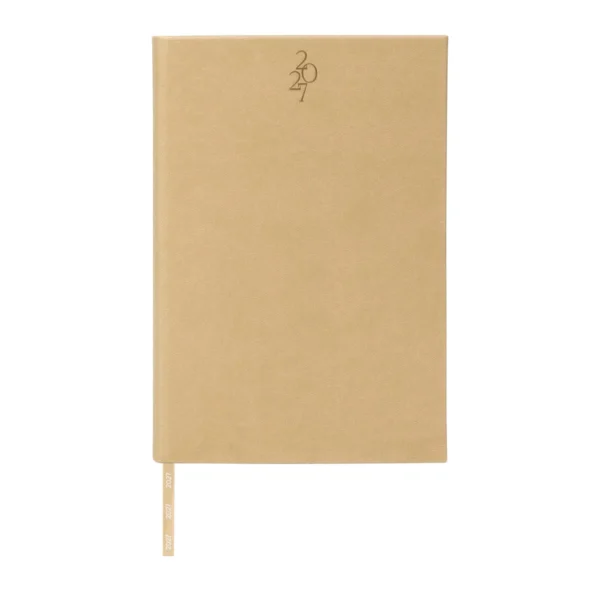 Agenda Diaria Clásica 2027 en curpiel con cubierta lisa y caja individual, formato 14 x 21 cm para empresas