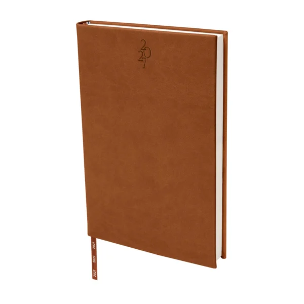 Agenda Diaria Clásica 2027 en curpiel con cubierta lisa y caja individual, formato 14 x 21 cm para empresas