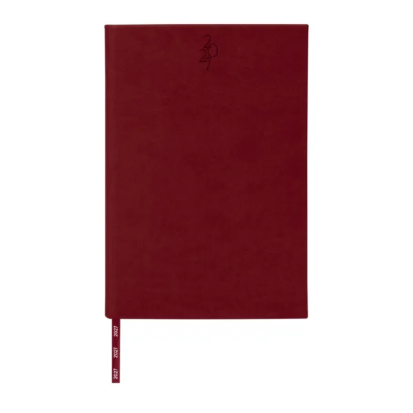 Agenda Diaria Clásica 2027 en curpiel con cubierta lisa y caja individual, formato 14 x 21 cm para empresas