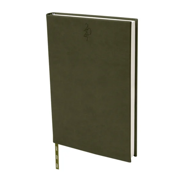 Agenda Diaria Clásica 2027 en curpiel con cubierta lisa y caja individual, formato 14 x 21 cm para empresas