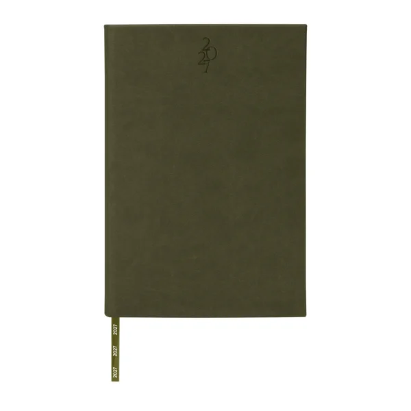Agenda Diaria Clásica 2027 en curpiel con cubierta lisa y caja individual, formato 14 x 21 cm para empresas