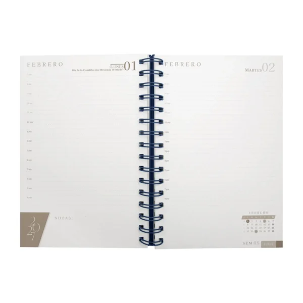 AGENDA DIARIA LETTE 2027 de curpiel con espiral metálico, bolígrafo metálico y caja tipo regalo incluidos, formato 14.5 x 21 cm