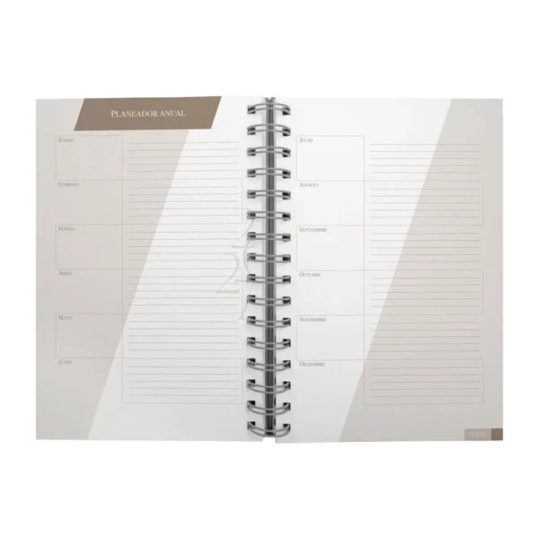 AGENDA DIARIA LETTE 2027 de curpiel con espiral metálico, bolígrafo metálico y caja tipo regalo incluidos, formato 14.5 x 21 cm