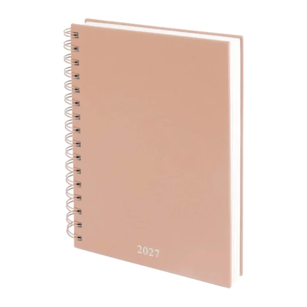 AGENDA DIARIA LETTE 2027 de curpiel con espiral metálico, bolígrafo metálico y caja tipo regalo incluidos, formato 14.5 x 21 cm