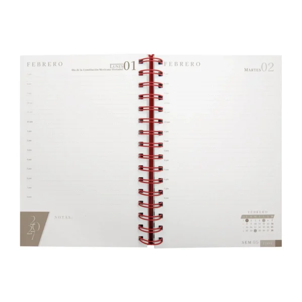 AGENDA DIARIA LETTE 2027 de curpiel con espiral metálico, bolígrafo metálico y caja tipo regalo incluidos, formato 14.5 x 21 cm