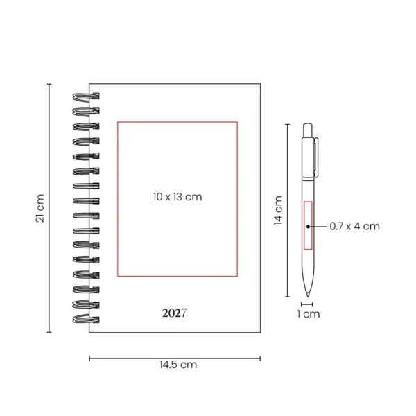 AGENDA DIARIA LETTE 2027 de curpiel con espiral metálico, bolígrafo metálico y caja tipo regalo incluidos, formato 14.5 x 21 cm