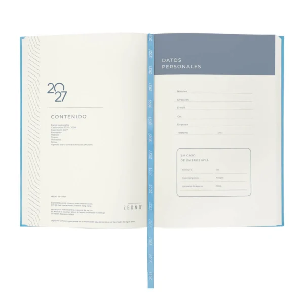 Agenda Diaria TERRA 2027 en curpiel con caja individual incluida, formato 14 x 21 cm para empresas