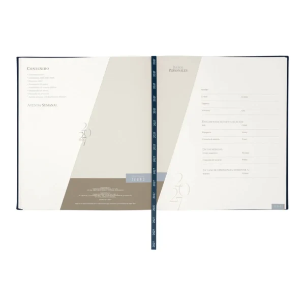 Agenda Ejecutiva Clásica 2027 de tapa en curpiel con área de impresión de 16 x 15 cm, formato 20.5 x 23.5 cm, con caja individual