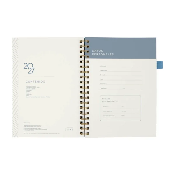 Agenda Semanal Terra 2027 con tapa de curpiel, bolígrafo incluido y caja individual para empresas