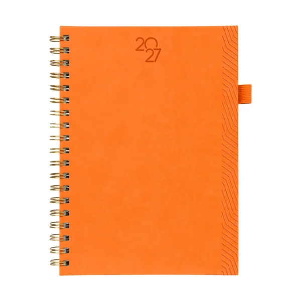 Agenda Semanal Terra 2027 con tapa de curpiel, bolígrafo incluido y caja individual para empresas