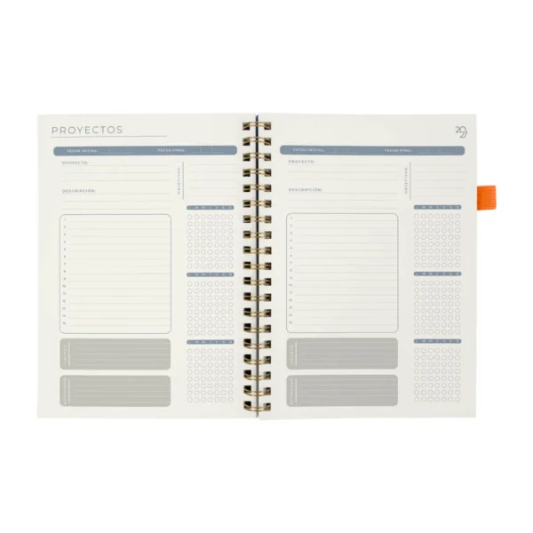 Agenda Semanal Terra 2027 con tapa de curpiel, bolígrafo incluido y caja individual para empresas
