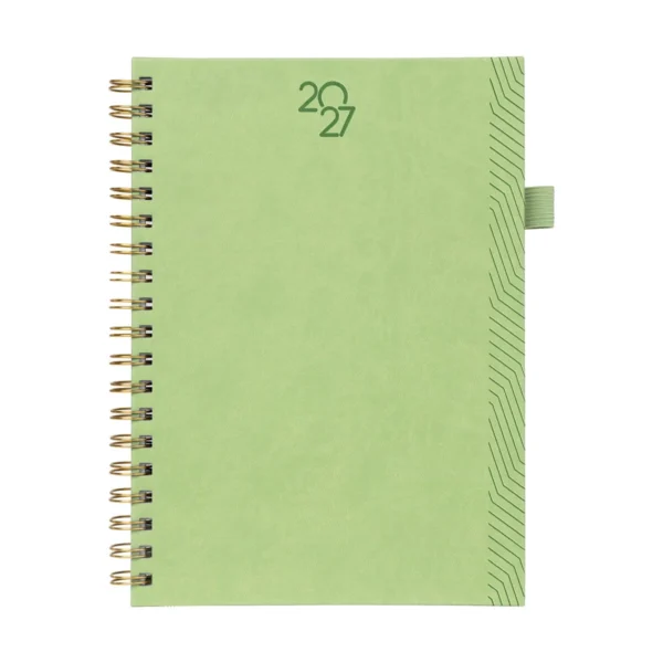 Agenda Semanal Terra 2027 con tapa de curpiel, bolígrafo incluido y caja individual para empresas