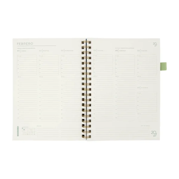 Agenda Semanal Terra 2027 con tapa de curpiel, bolígrafo incluido y caja individual para empresas