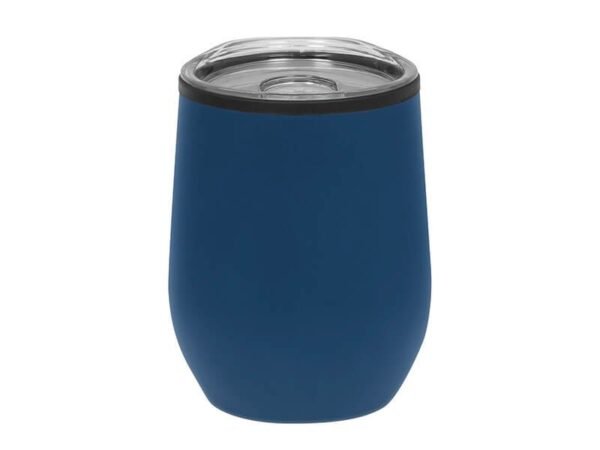 Mug Uma de acero inoxidable y plástico con pintura Powder Coat y tapa transparente, taza térmica personalizada con grabado láser plata para regalos empresariales.