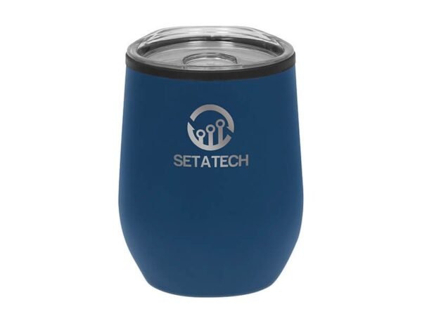 Mug Uma de acero inoxidable y plástico con pintura Powder Coat y tapa transparente, taza térmica personalizada con grabado láser plata para regalos empresariales.