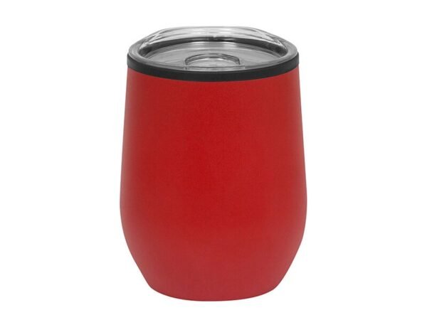 Mug Uma de acero inoxidable y plástico con pintura Powder Coat y tapa transparente, taza térmica personalizada con grabado láser plata para regalos empresariales.