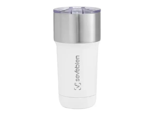 Mug térmico Torch de 600ml con acabado powder coat en colores Blanco con muestra de impresión