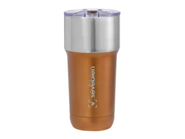 Mug térmico Torch de 600ml con acabado powder coat muestra sin tapa en color bronce