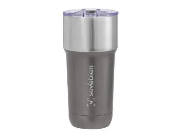 Mug térmico Torch de 600ml con acabado powder coat en colores negro azul gris y bronce. Muestra de impresión
