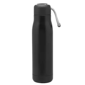 Botella térmica Montana de acero inoxidable doble pared con correa gris para viajes y auto