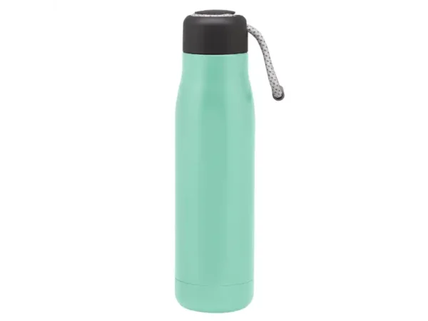 Botella térmica Montana, de acero inoxidable doble pared con correa gris para viajes y auto. Aqua